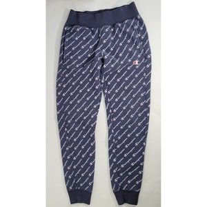 Champion Reverse Weave All Over Print Jogger Pants XS Sweatpants Spellout Blue